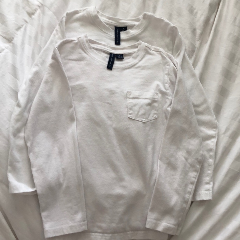 Janie and Jack Bundle of 2 White Long Sleeve One Pocket Tee Size 6